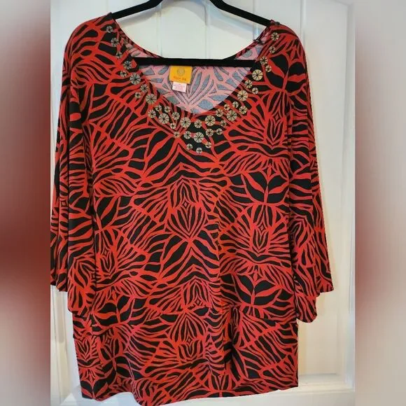 Ruby Rd. XL, Red & Black Zebra Chevron Print - Picture 1 of 8